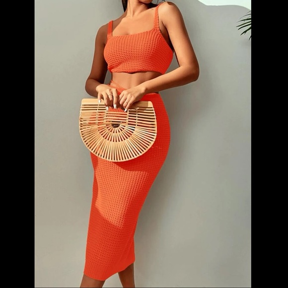 Orange crochet cover up / skirt set - Picture 7 of 7
